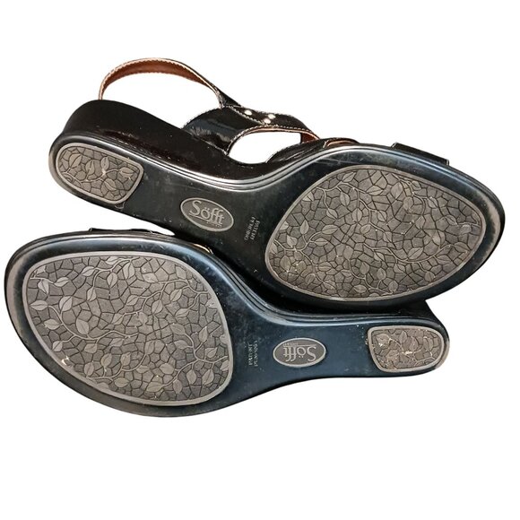 Sofft Black Patent Leather Studded Wedge Sandals Size 10 w/ Adjustable Strap - Picture 8 of 8